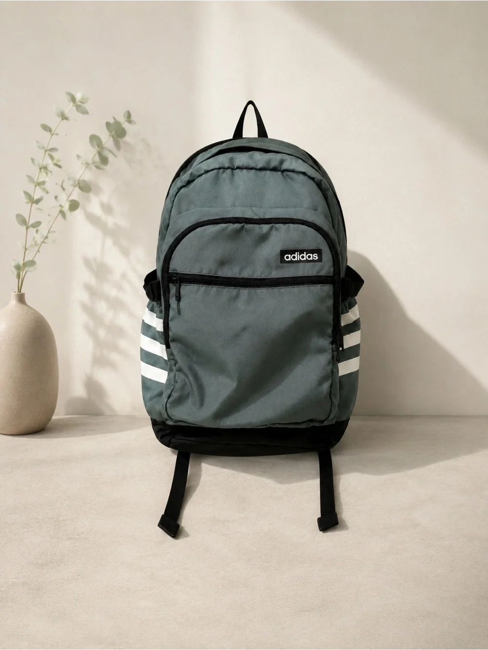 Adidas Classic Backpack Gray Green White Stripe School Travel Laptop Bag